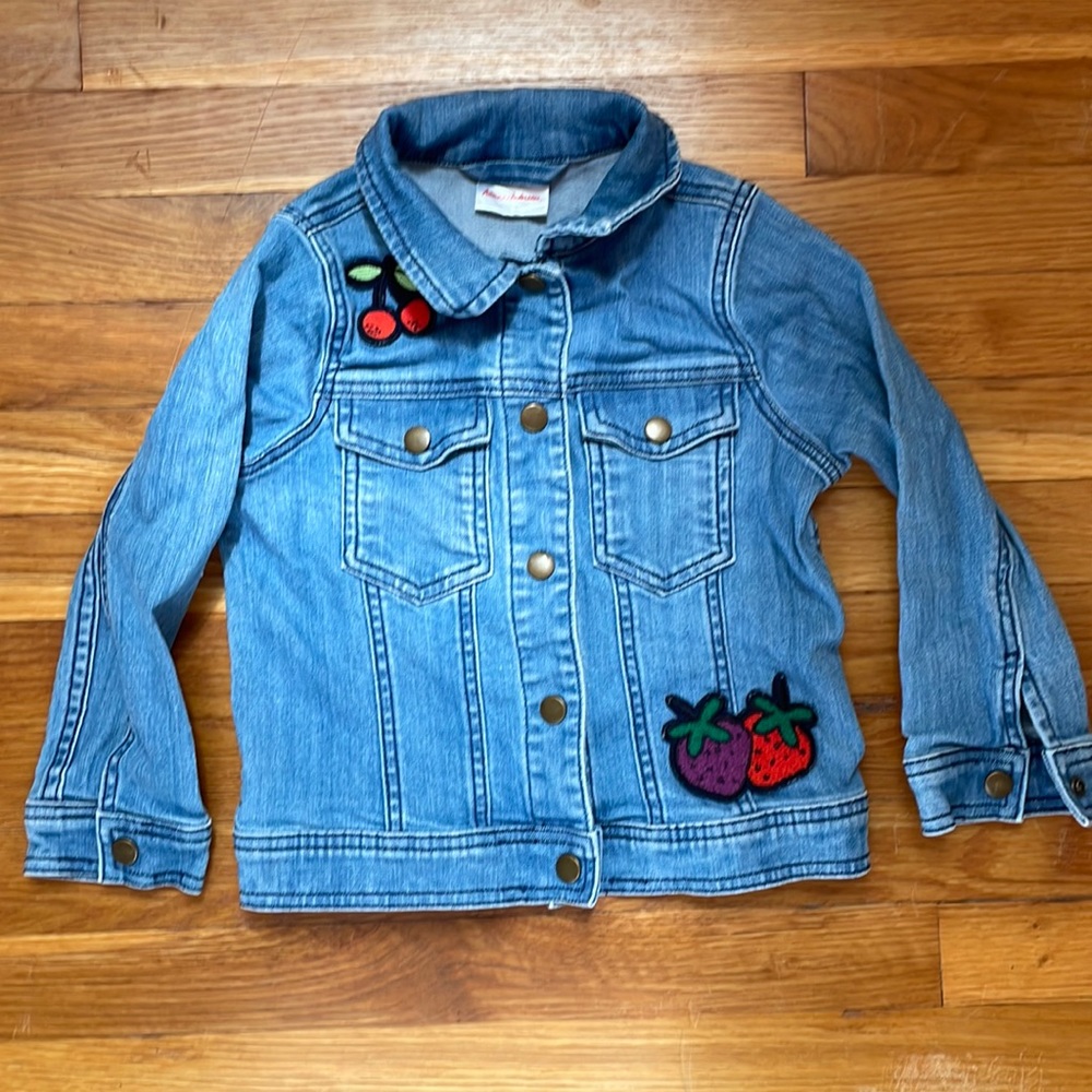 Hannah Anderson Jean jacket, size 5, fruit patches and embroidery